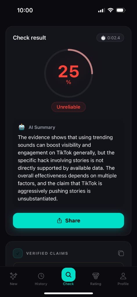 Veriqon — check result with truth score